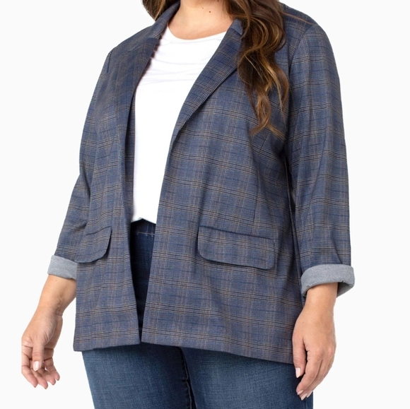 Size 2X Boyfriend Blazer Relaxed Plaid Collared Long sleeves LIVERPOOL NWT - Picture 1 of 16